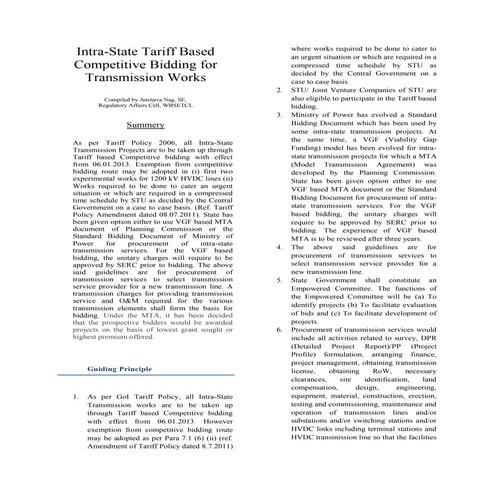 Tariff based competitive bidding for intra state trans. projects