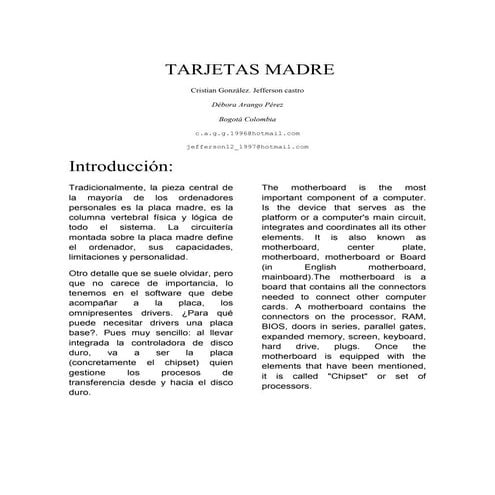 Tarjetas madres definicion