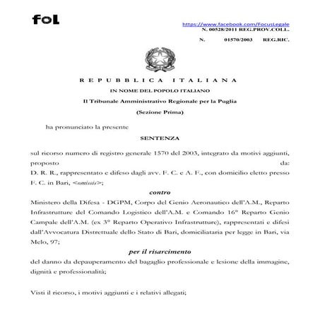 Tar puglia, sent. 528 del 23022011