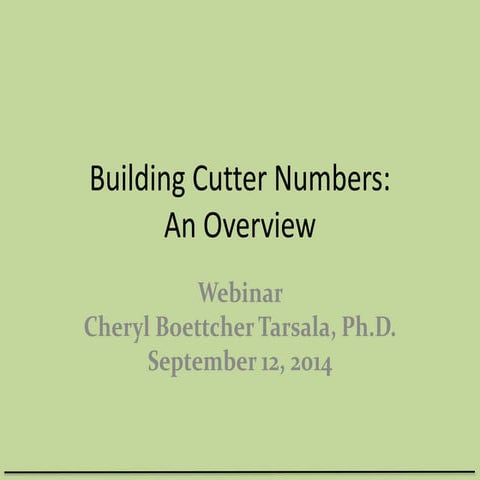 Tarsala: Building Cutter Numbers