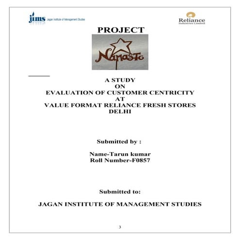 PROJECT ON RELIANCE RETAIL