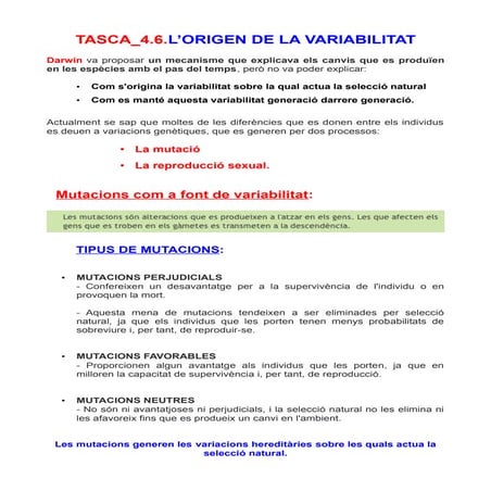 Tasca 4.7.la pressió de selecció i l'adaptació | PDF