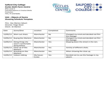 Task03 shooting schedule