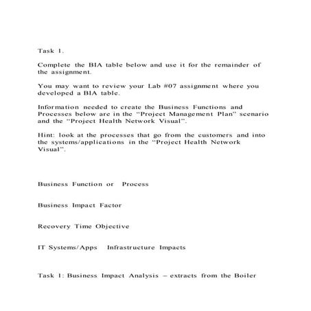 Task 1.Complete the BIA table below and use it for the remai