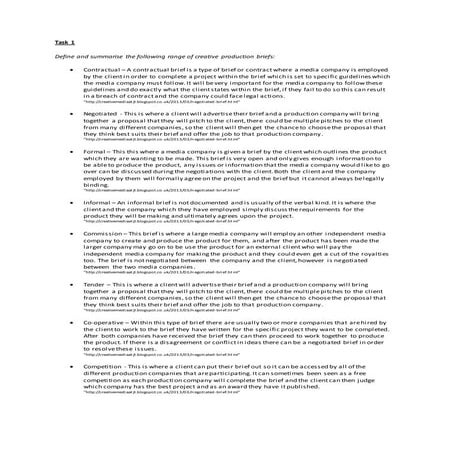 Task 1 - Production Bbriefs