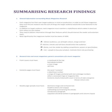 Task 10a summarising research planning