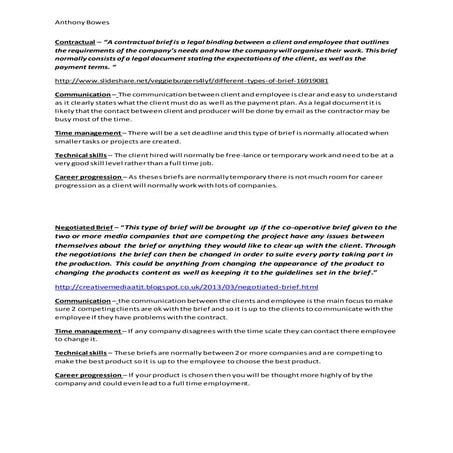 Task 1 - Types of briefs