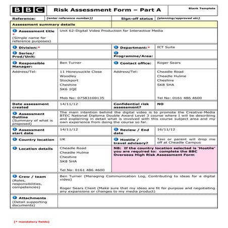 Safety risk assesment sheet | DOC