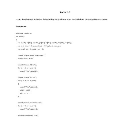 Implementing Preemptive Priority Scheduling Algorithm in C with Arrival ...