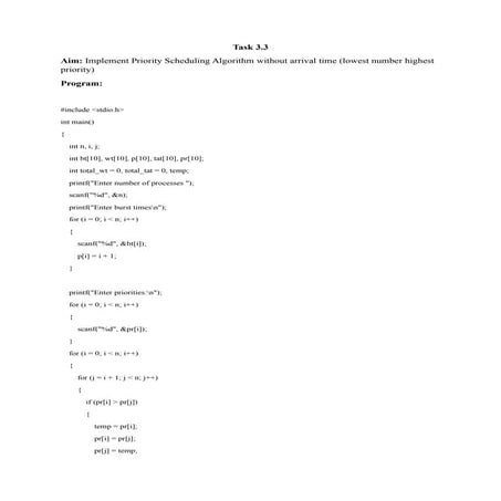 Implementing Priority Scheduling Algorithm in C Programming | DOCX