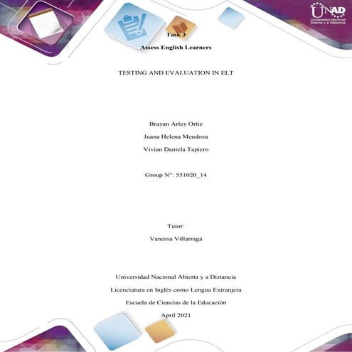 Task 3  assess english learners  group 14