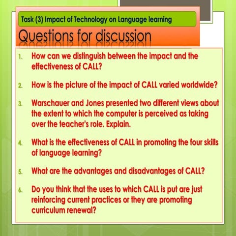 Task (3) impact of technology on language learning questions