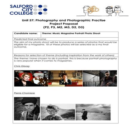 Task 3 portrait photo shoot proposal form