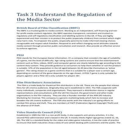 Task 3 understand the regulation of the media sector
