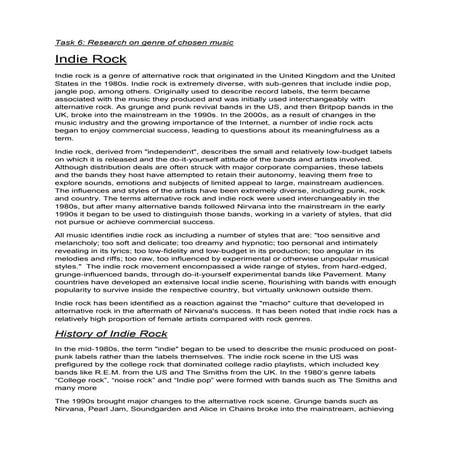 Task 6- Indie Rock