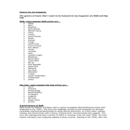 Genres for my magazine