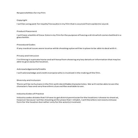 Task 8 responsabilities for film