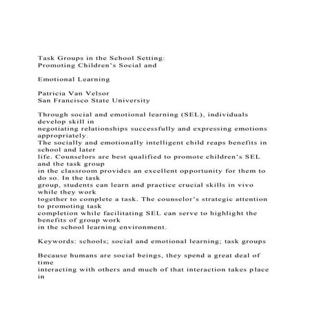 Task Groups in the School Setting Promoting Childrens Social and.docx