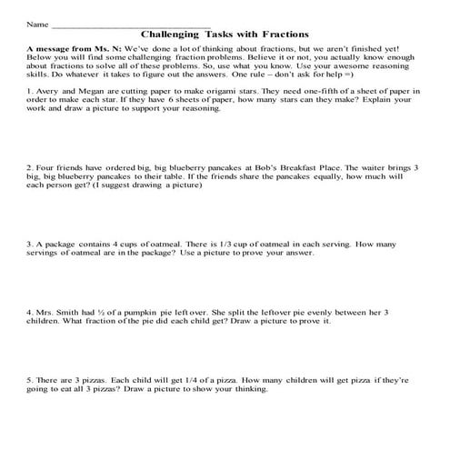 Division with Fractions Beginning Problems