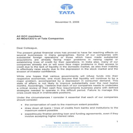 letter by Mr.Ratan Tata