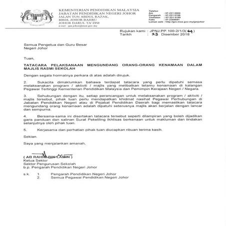 TATACARA PELAKSANAAN MENGUNDANG ORANG-ORANG KENAMAAN DALAM MAJLIS RASMI SEKOLAH