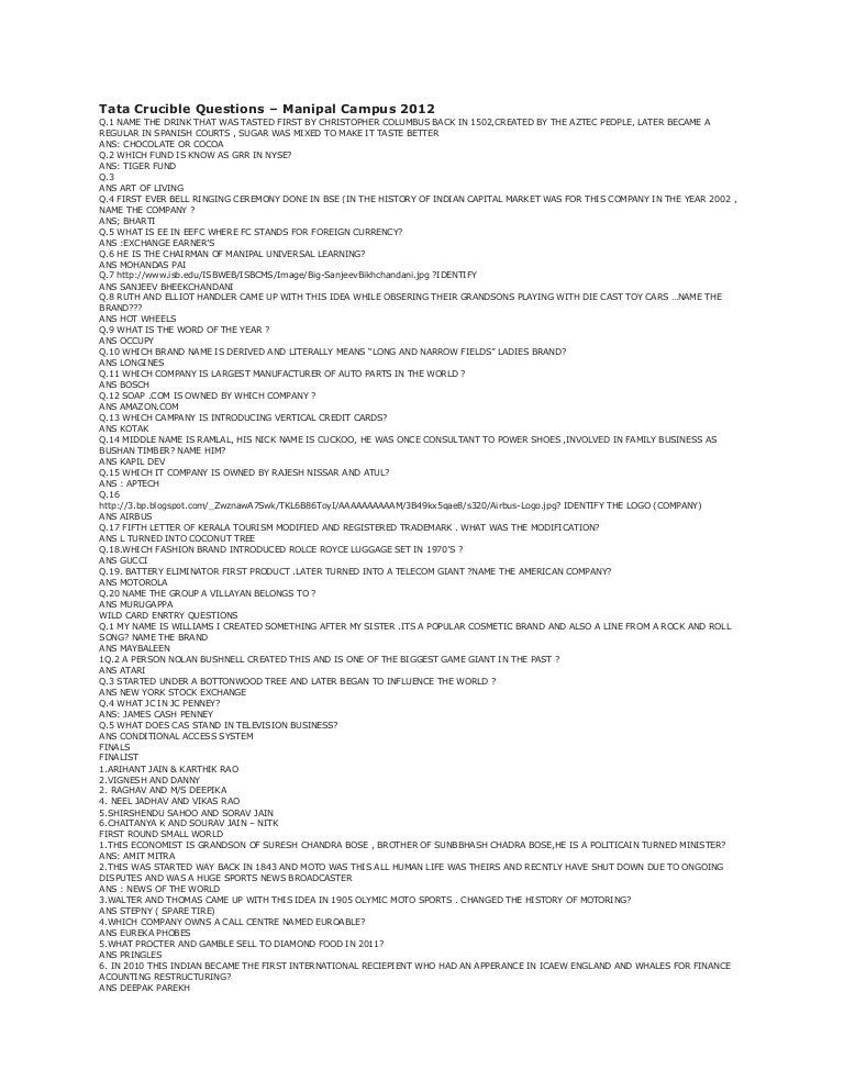 Tata crucible questions