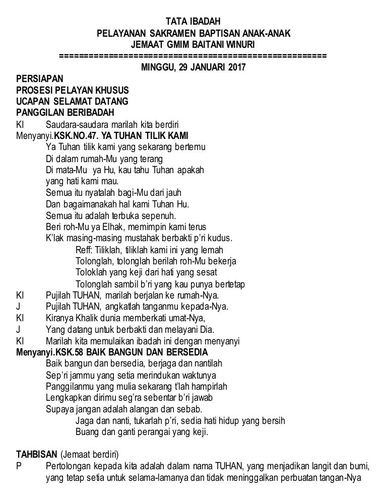 Tata Ibadah Baptisan Anak Anak