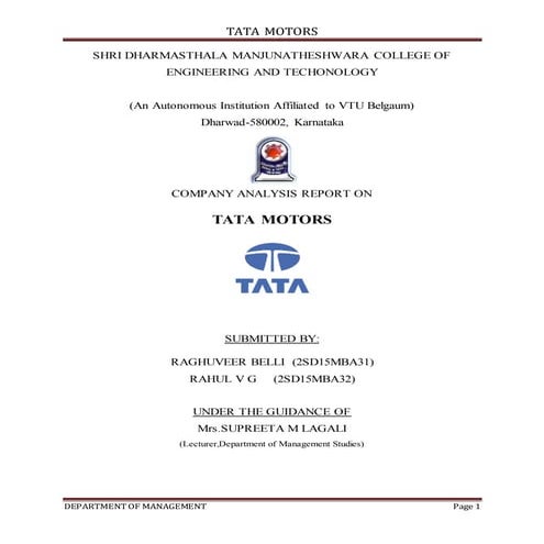 Tata Motors Company Analysis Report 2015-2016