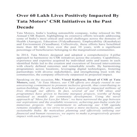 Tata Motors’ CSR Initiatives in the Past Decade
