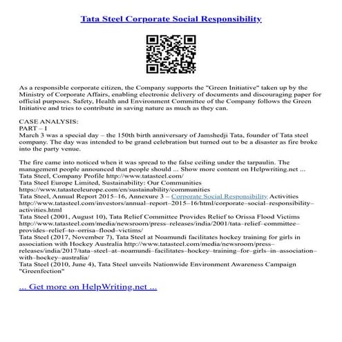 Tata Steel Corporate Social Responsibility | PDF