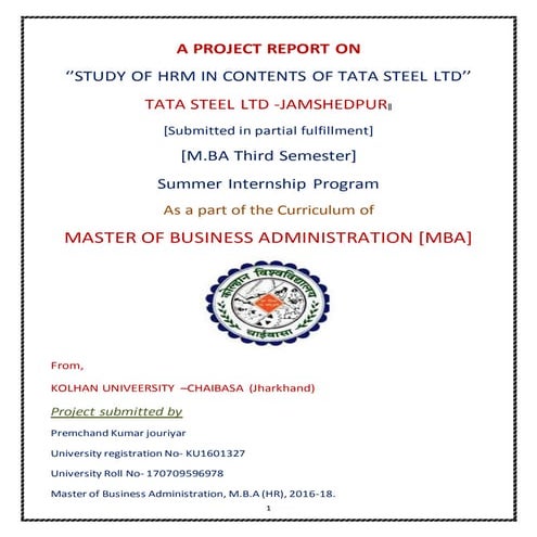 Tata steel summer internship projeect