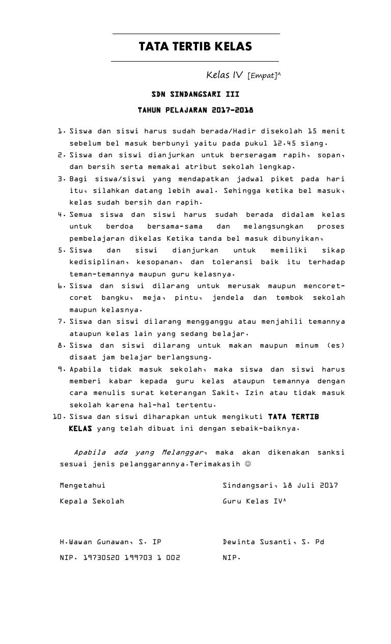 Tata tertib kelas iv a dewinta susanti