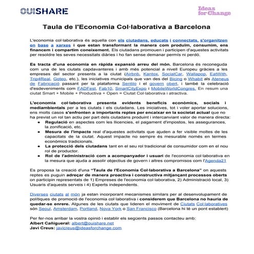 Taula de l'Economia Col·laborativa a Barcelona
