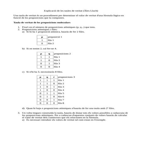 Lògica: Taula de veritat