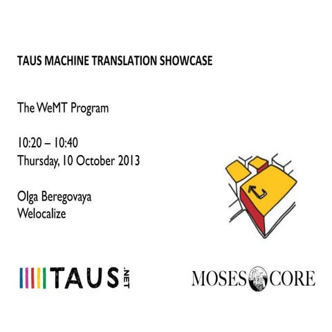 TAUS MT SHOWCASE, The WeMT Program, Olga Beregovaya, Welocalize, 10 October 2...