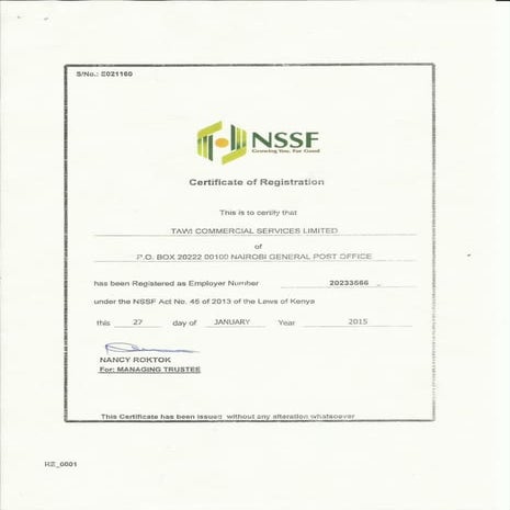 Tawi NSSF Registration