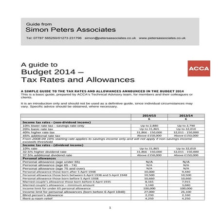 Tax rates allowances 2014