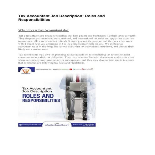 Tax Accountant Job Description: Roles and Responsibilities