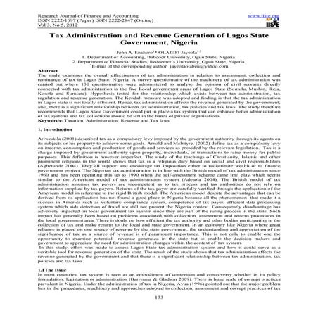 Tax administration and revenue generation of lagos state government, nigeria