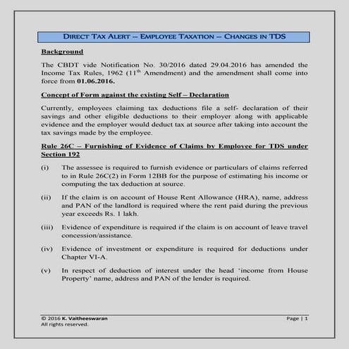 Tax alert   employee taxation - tds