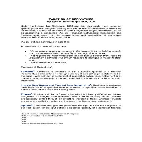 Taxation Of Derivatives