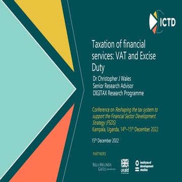 Taxation of financial services: VAT and Excise Duty – Christopher Wales
