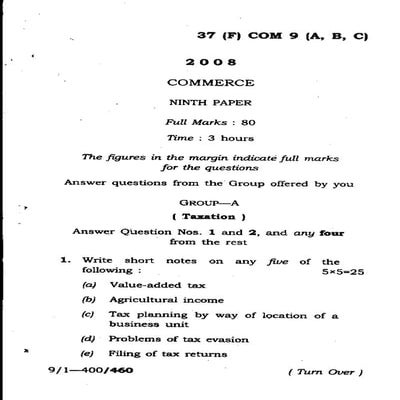 M-COM Previous Year Question Paper of Taxation(paper 2008)