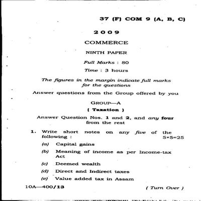 M-com previous year question paper of Taxation(paper 2009)