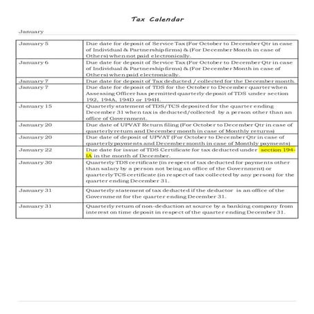 Tax calendar