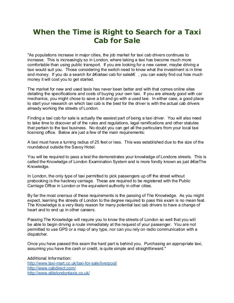Taxi Cab For Sale Taxi Cab For Sale