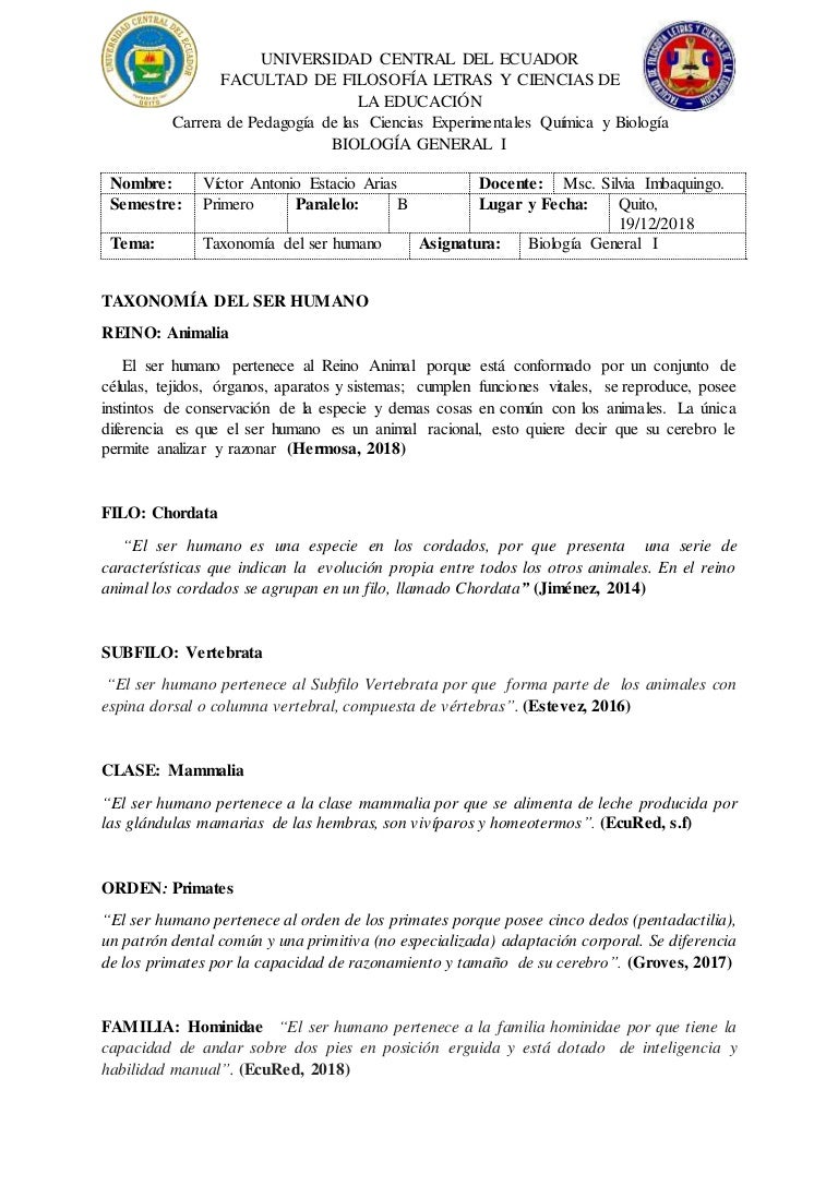 TAXONOMÌA DEL SER HUMANO