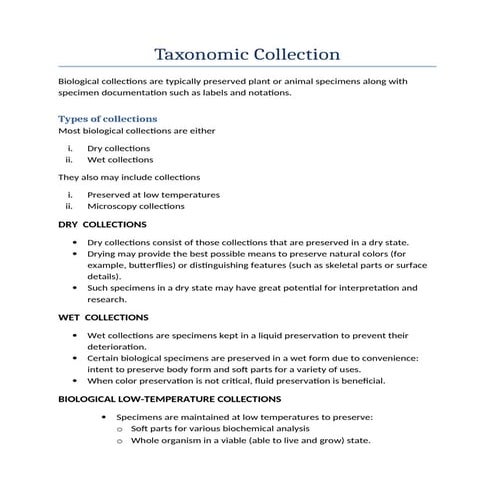 Taxonomic collection, types of collection, Taxonomic keys, types of ...
