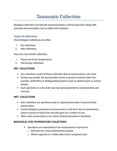 Taxonomic collection, types of collection, Taxonomic keys, types of keys.docx