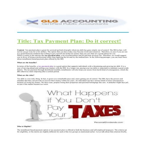 Tax Payment Plan: Know Your Options